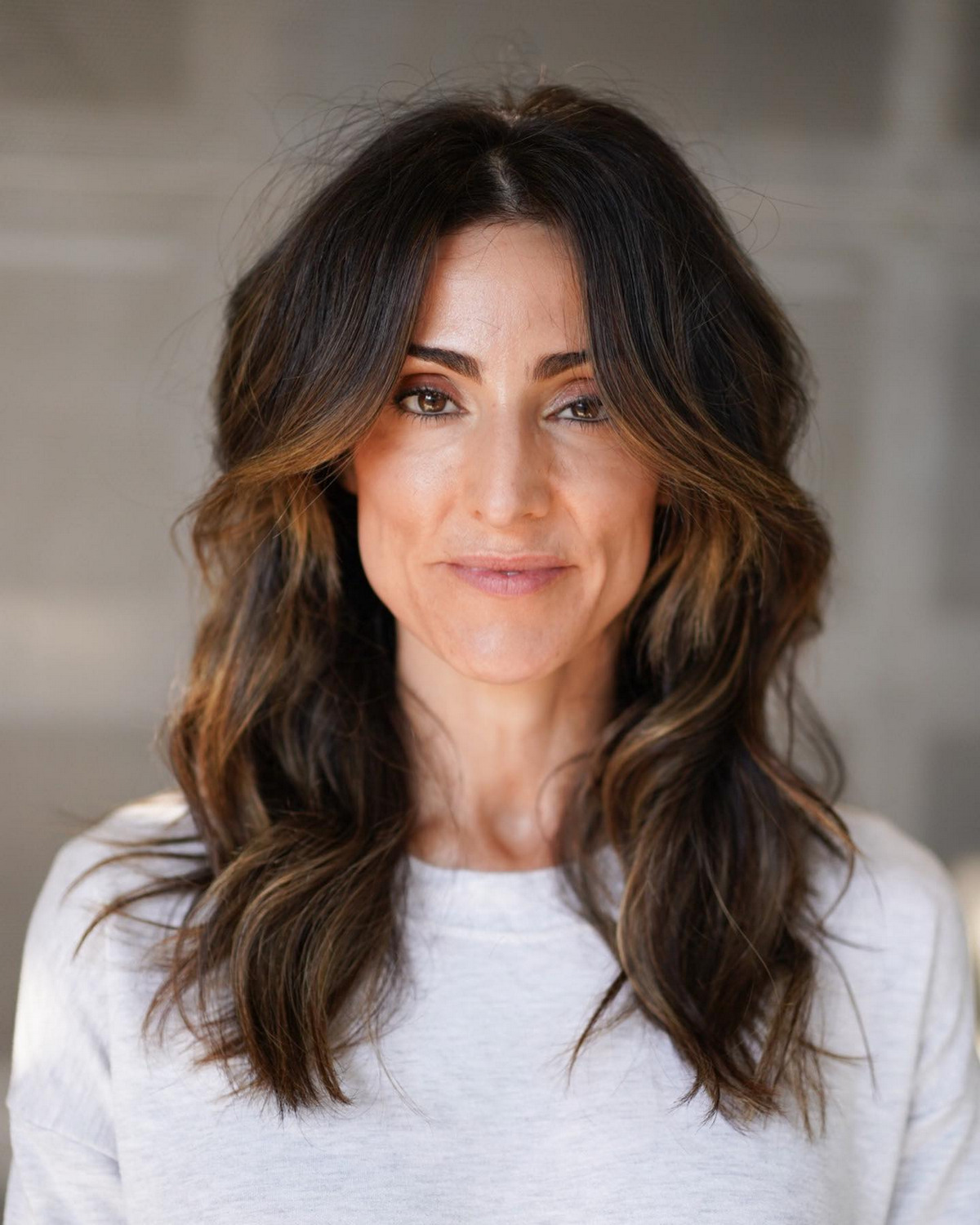 Long Layered Brunette Hair with Face Framing Balayage