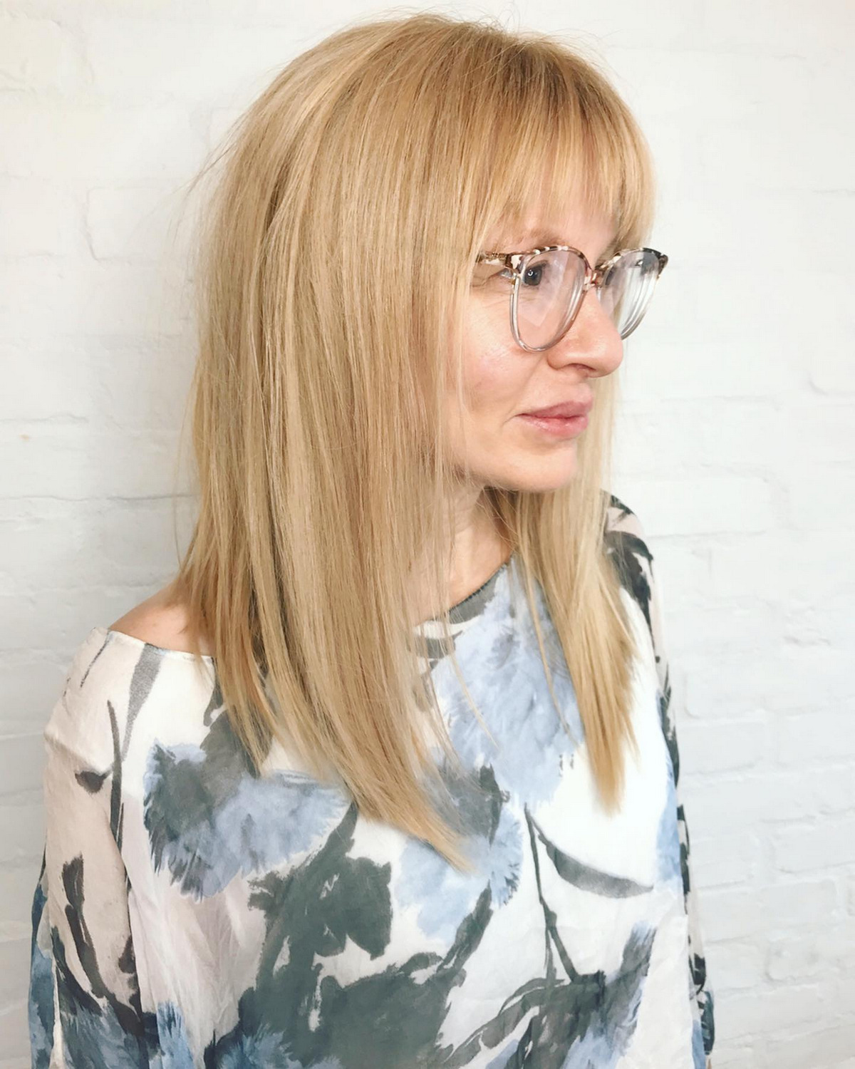 Long Blunt Cut with Full Bangs