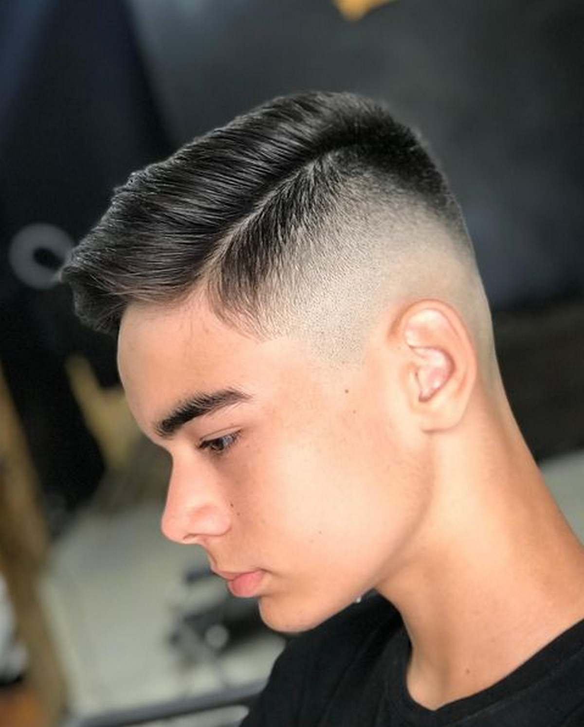 Parted Brush Up Low Fade Haircut Taper