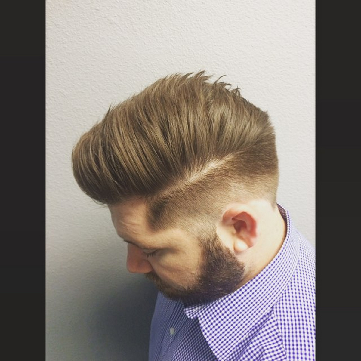 Blonde High Fade Taper Side Swept Hairstyle
