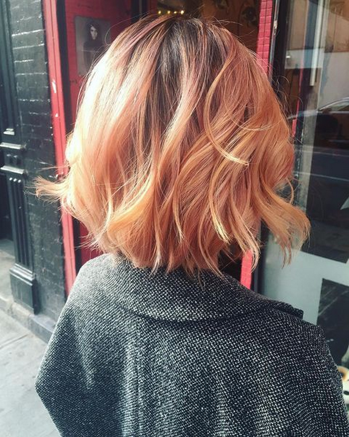 Strawberry Blonde Bob with Dark Roots