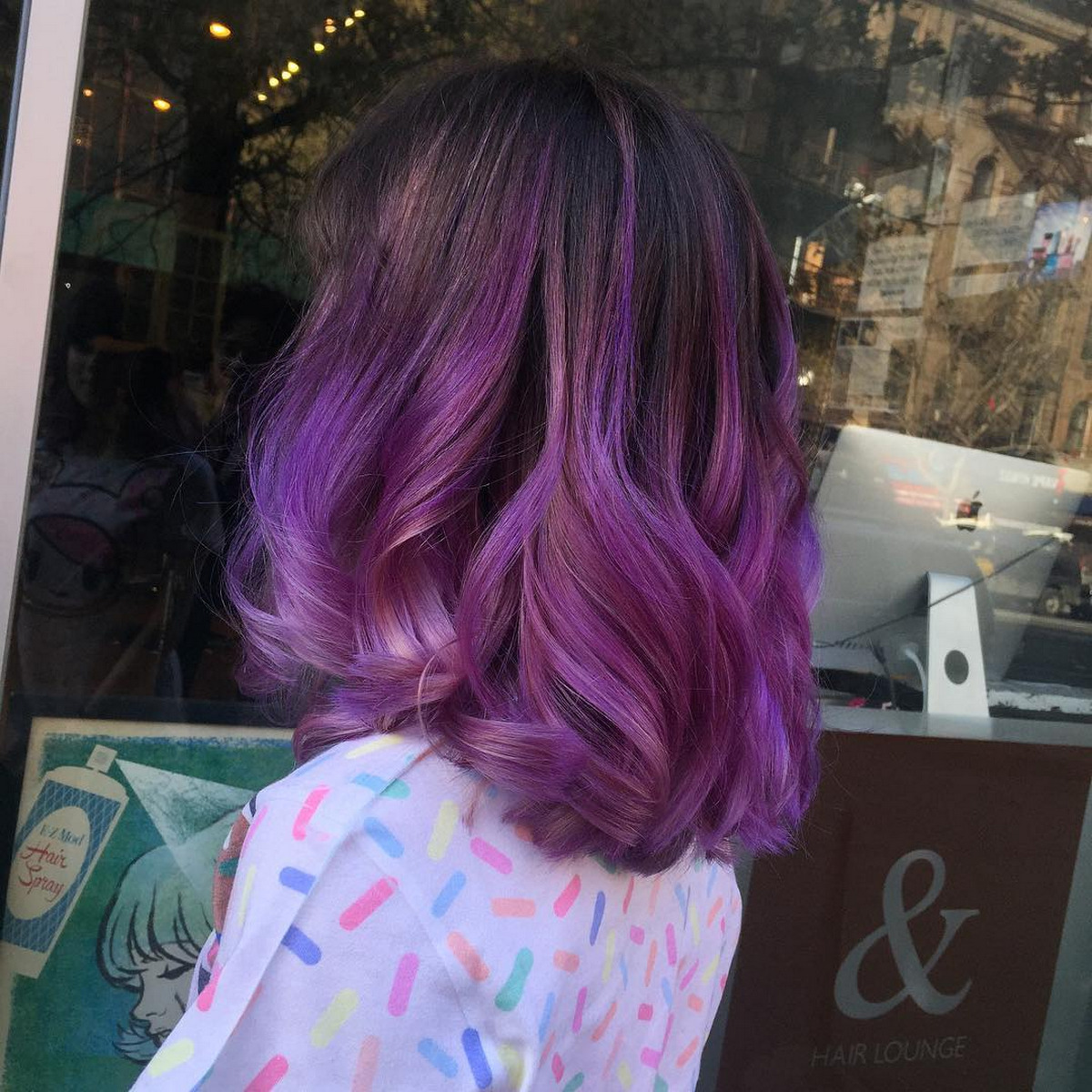 Big Bouncy Curls With Purple Ombre