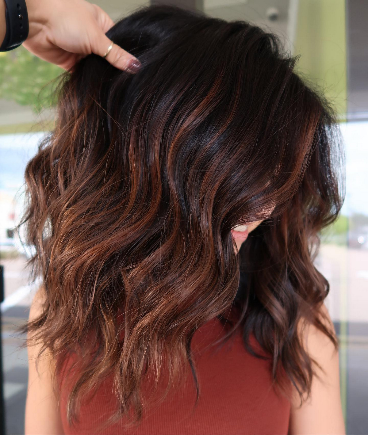 Rich Copper Highlight On Brown Hair