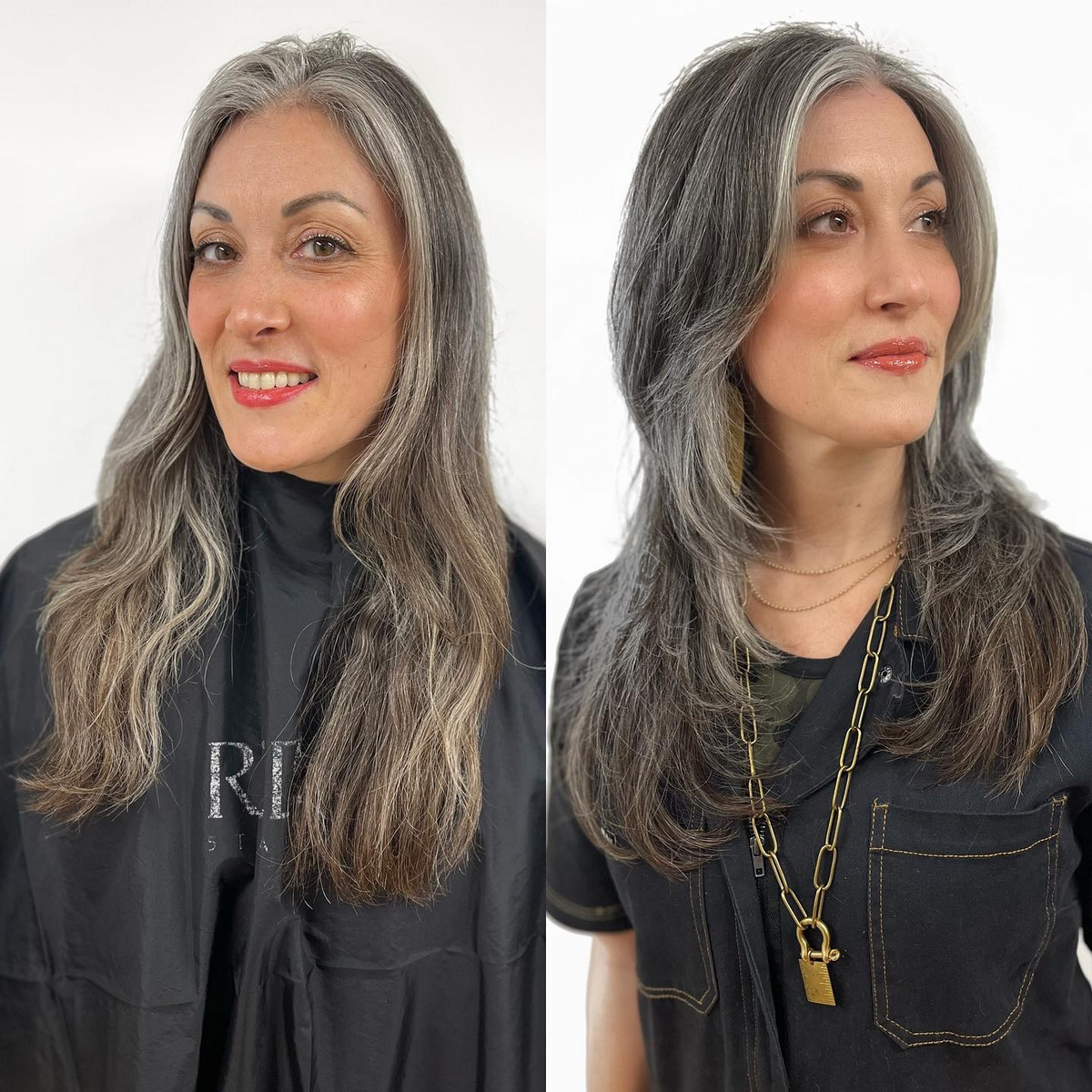 Long Layered Haircut on Gray Hair