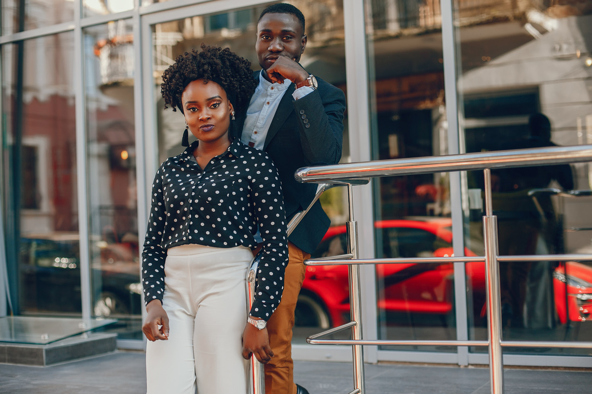 Polka Dot Shirt With Culottes For Women And Shirt, Khaki Pants With Blazer For Men
