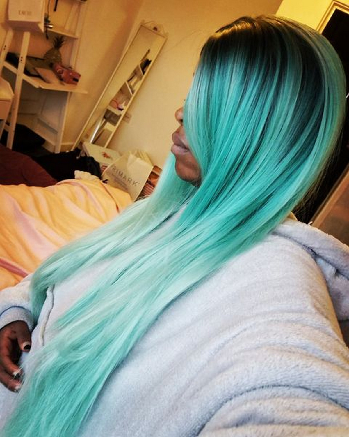 Mint Green Ombre On Dark Hair