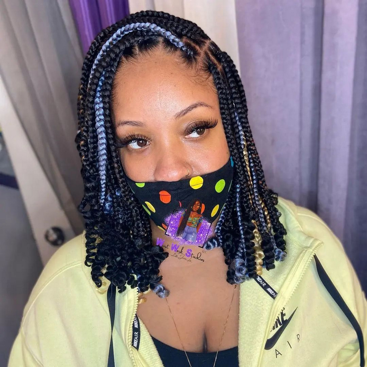 Blue Box Braids With Loose Ends
