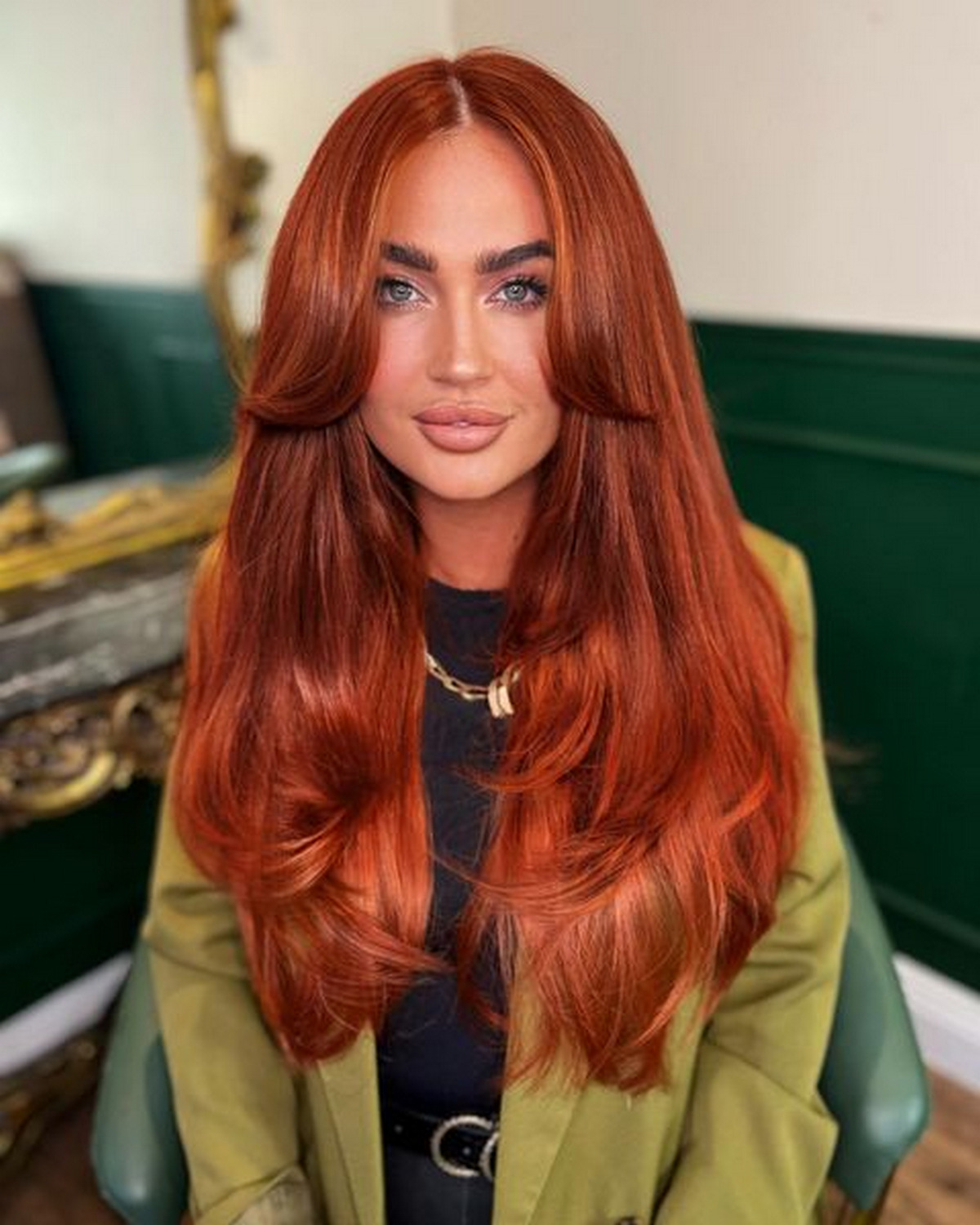 Orange Waves Layered, Choppy Haircut With Long Bangs