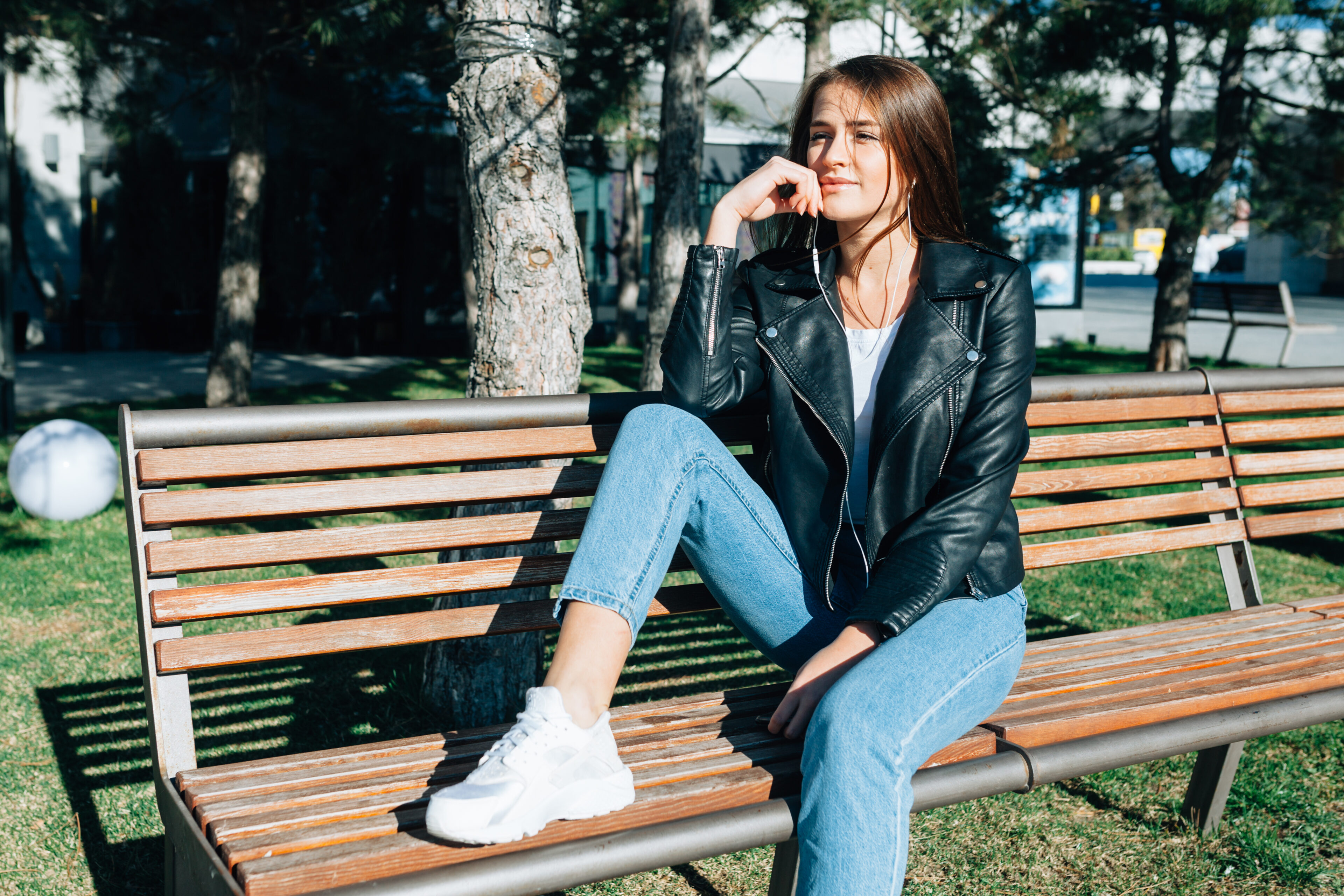 Black Leather Jacket and Jeans