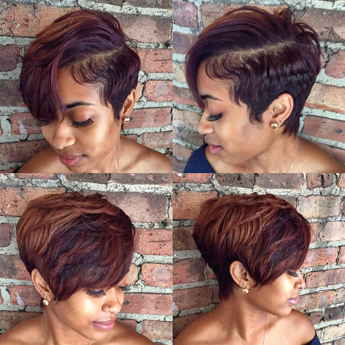 Side-Parted Caramel And Burgundy Pixie