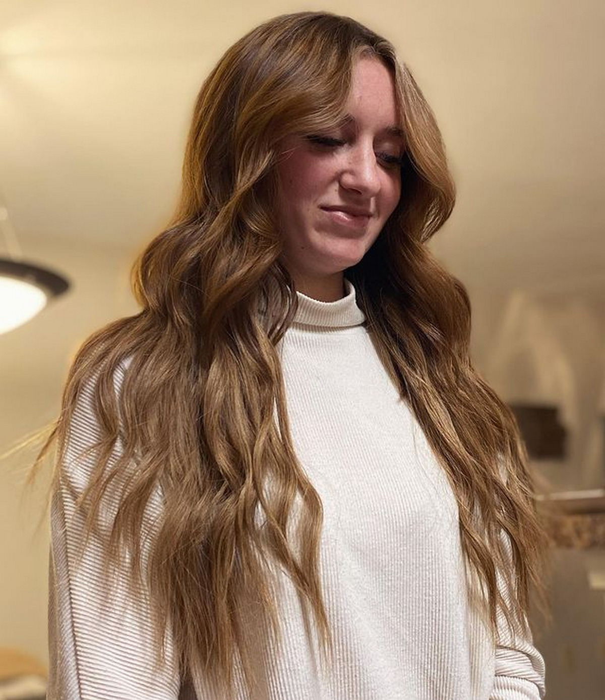 Creamy Copper Brown Long Curly Hair