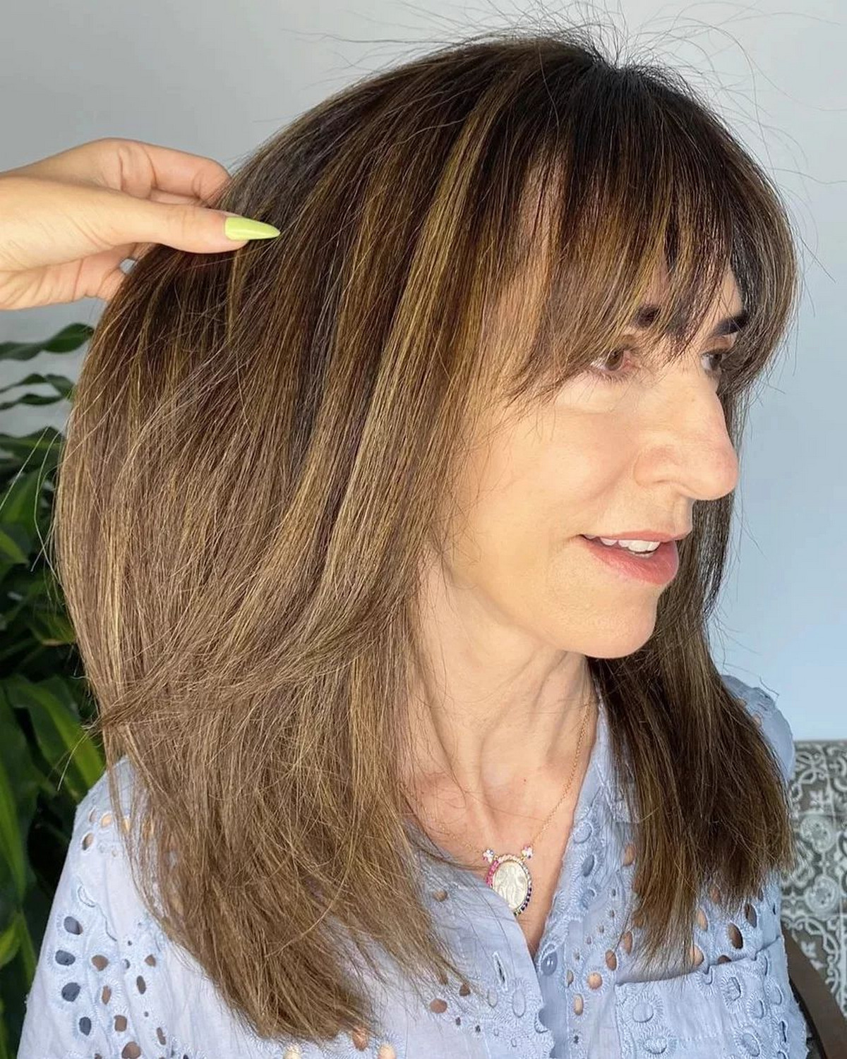 Brunette Layered Cut with Blonde Highlights