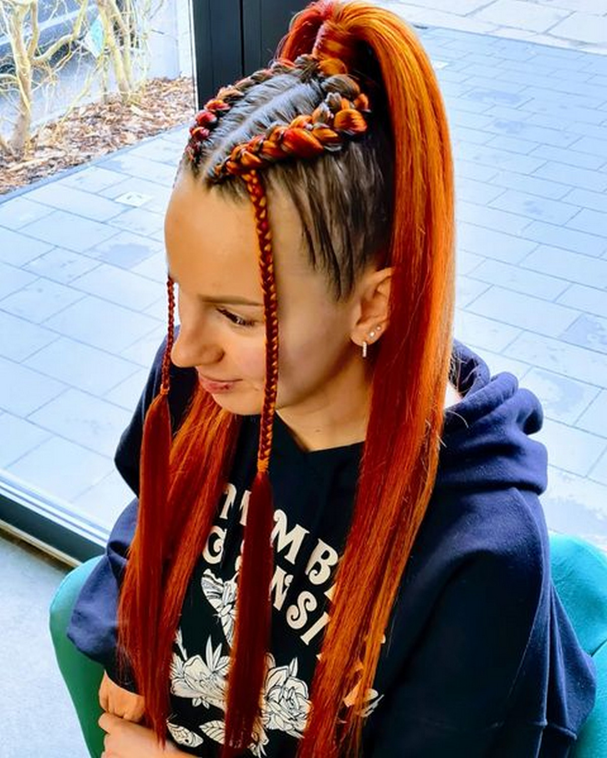 Ponytail Mix Braid Orange Hair