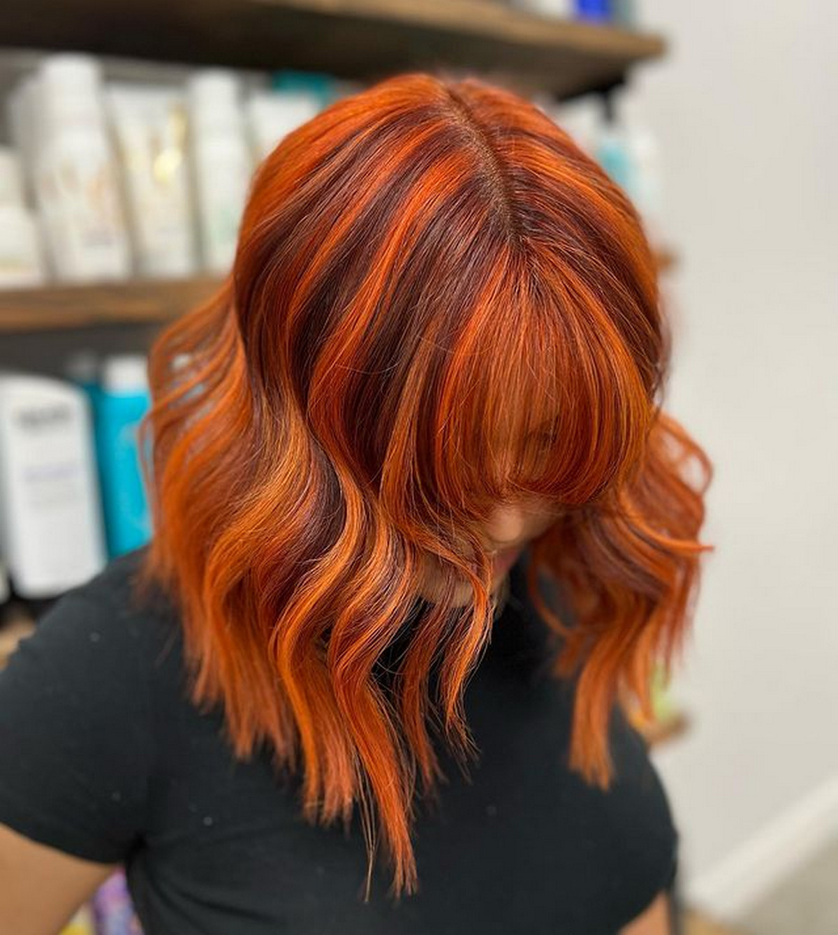 Chunky Highlights Orange Waves Short Hair
