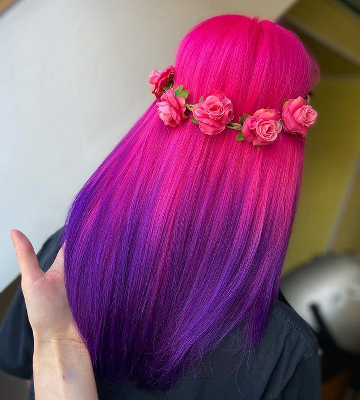 Pink and Dark Purple Ombre on Straight Hair