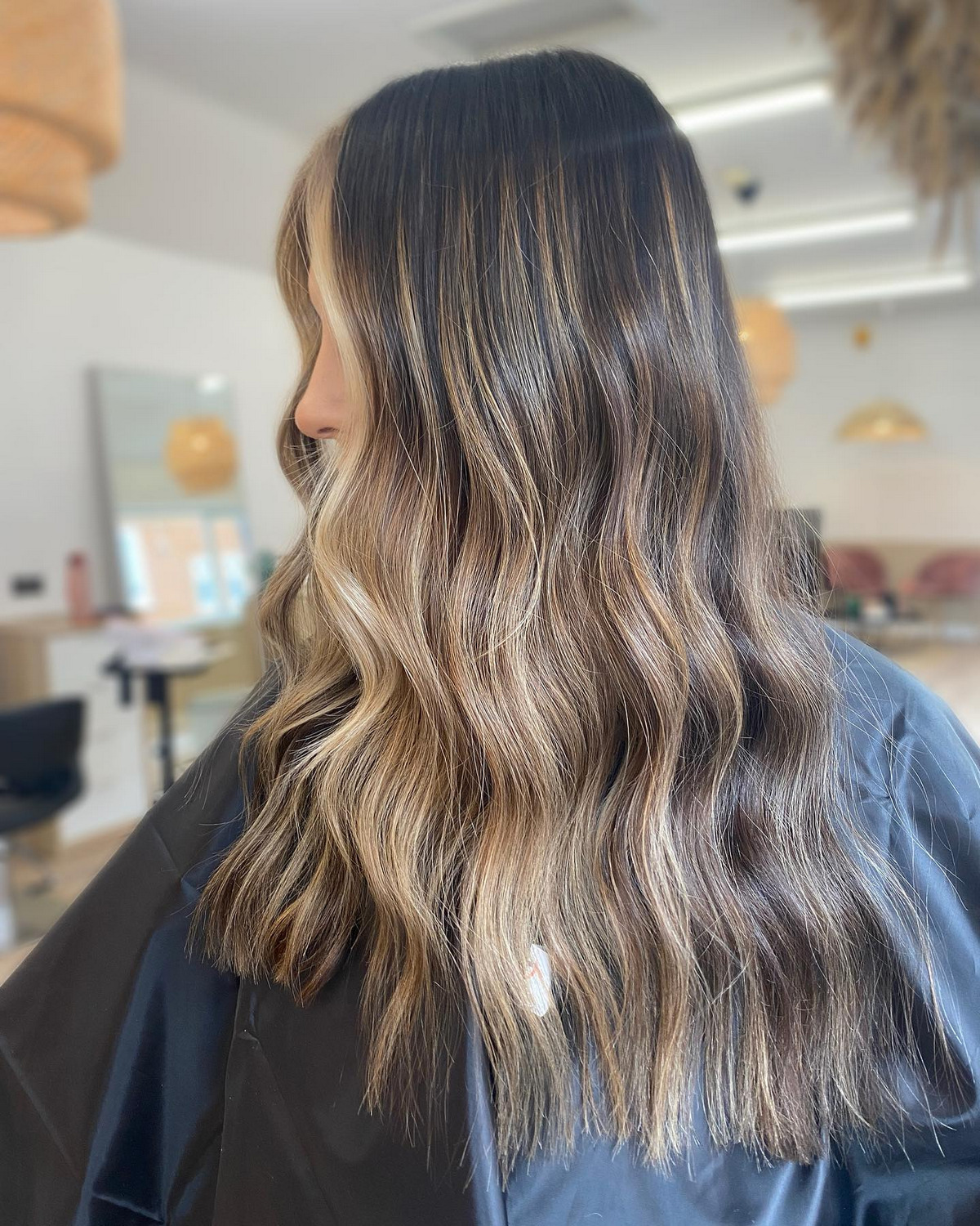 Dark Brown Copper Balayage With Gold Copper