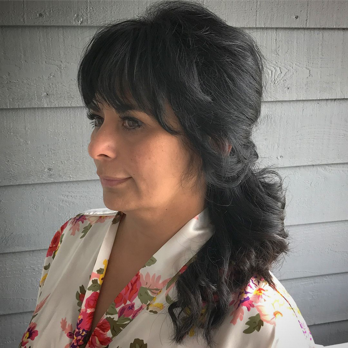 Tousled Side Ponytail with Bangs
