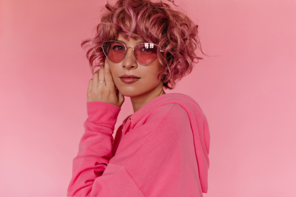  Pink-Brown Curly Bob Hair