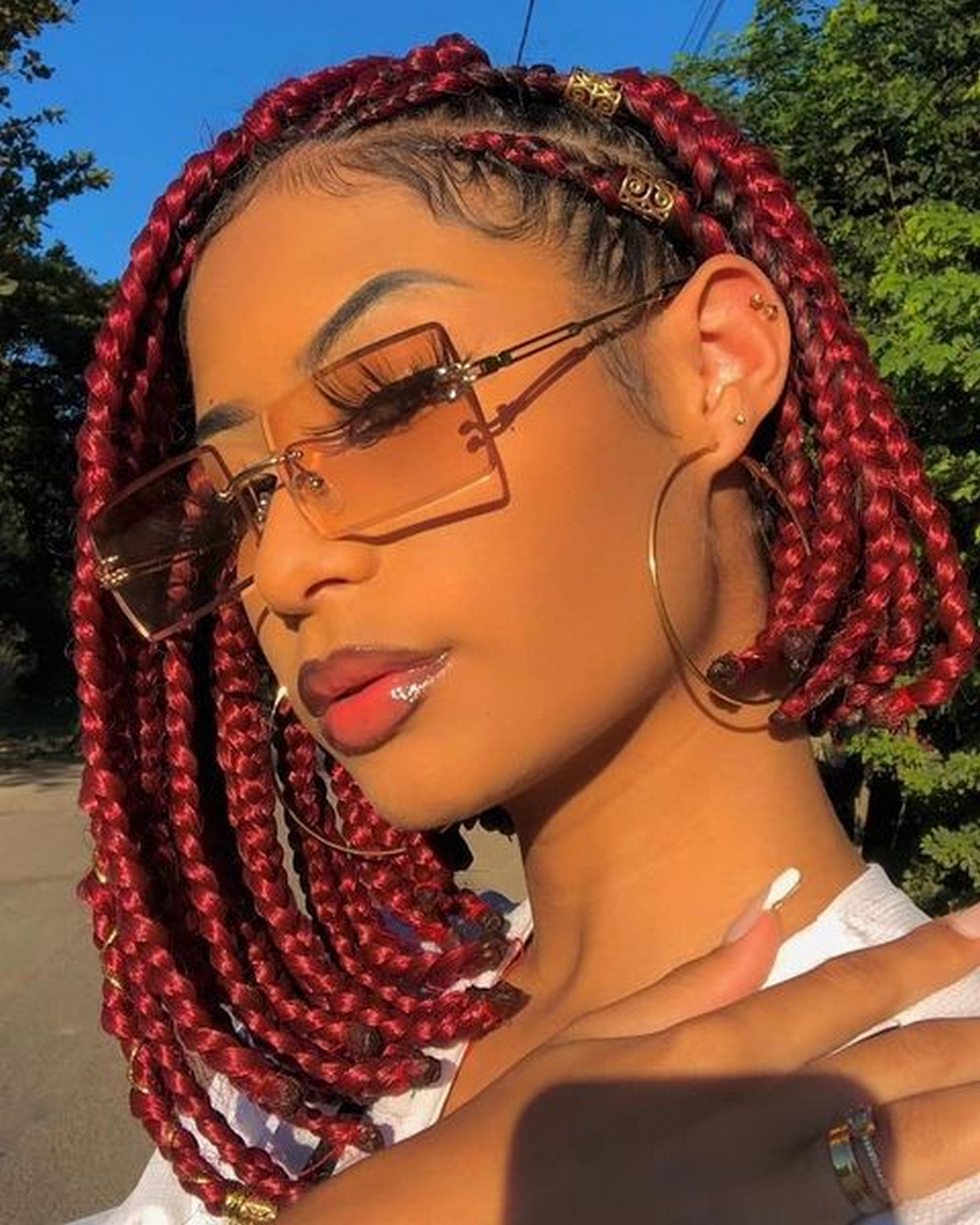 Short Red Box Braids