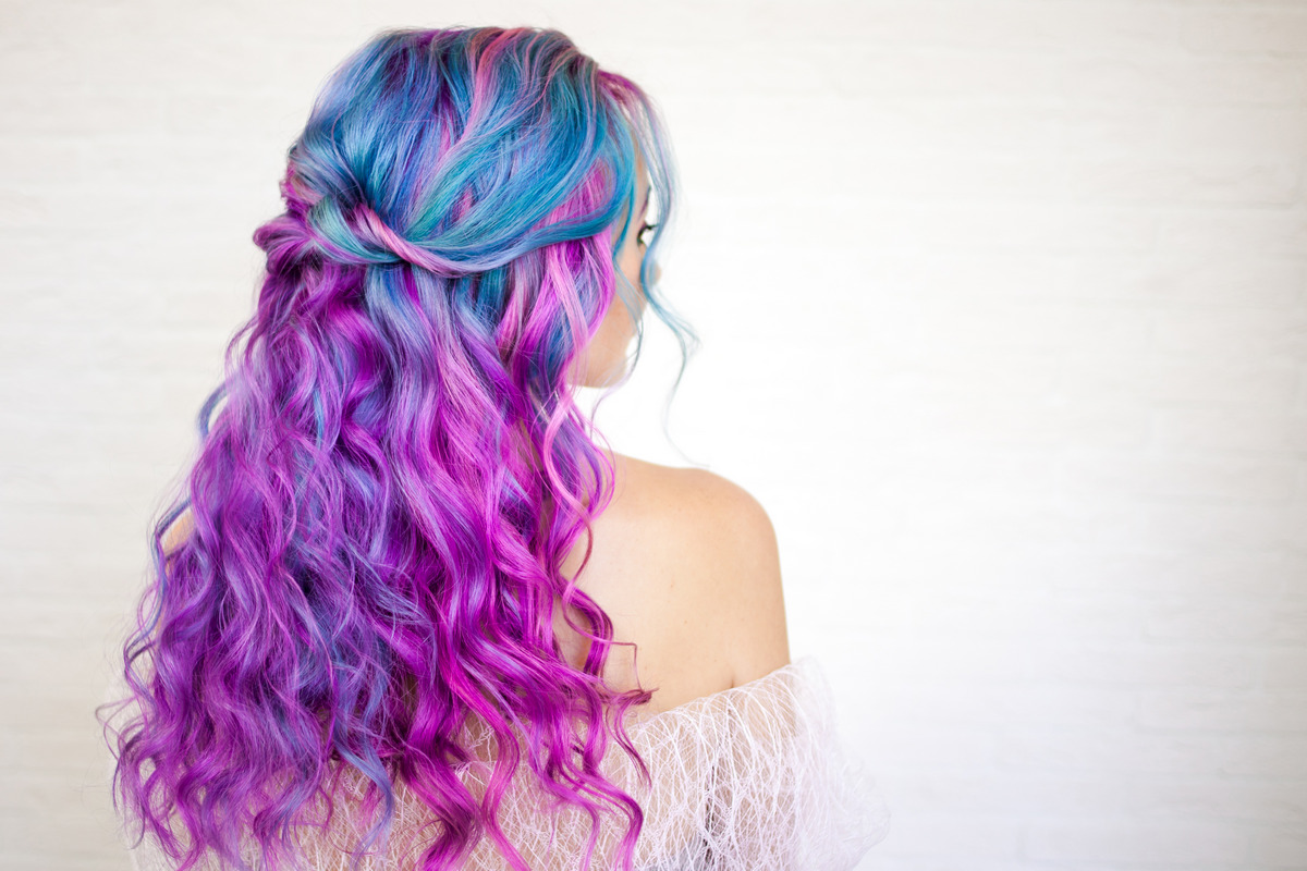  Ombre Blue And Pink Curly Hair
