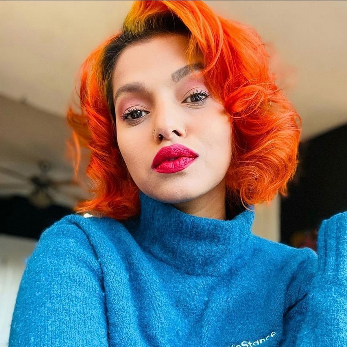 Orange And Yellow Curly Bob Hair