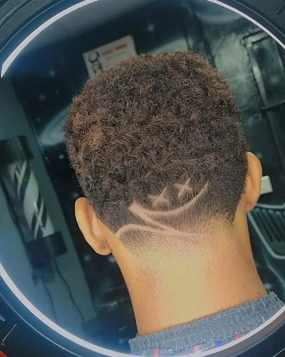 Afro Short Taper Fade With A Dash In The Back