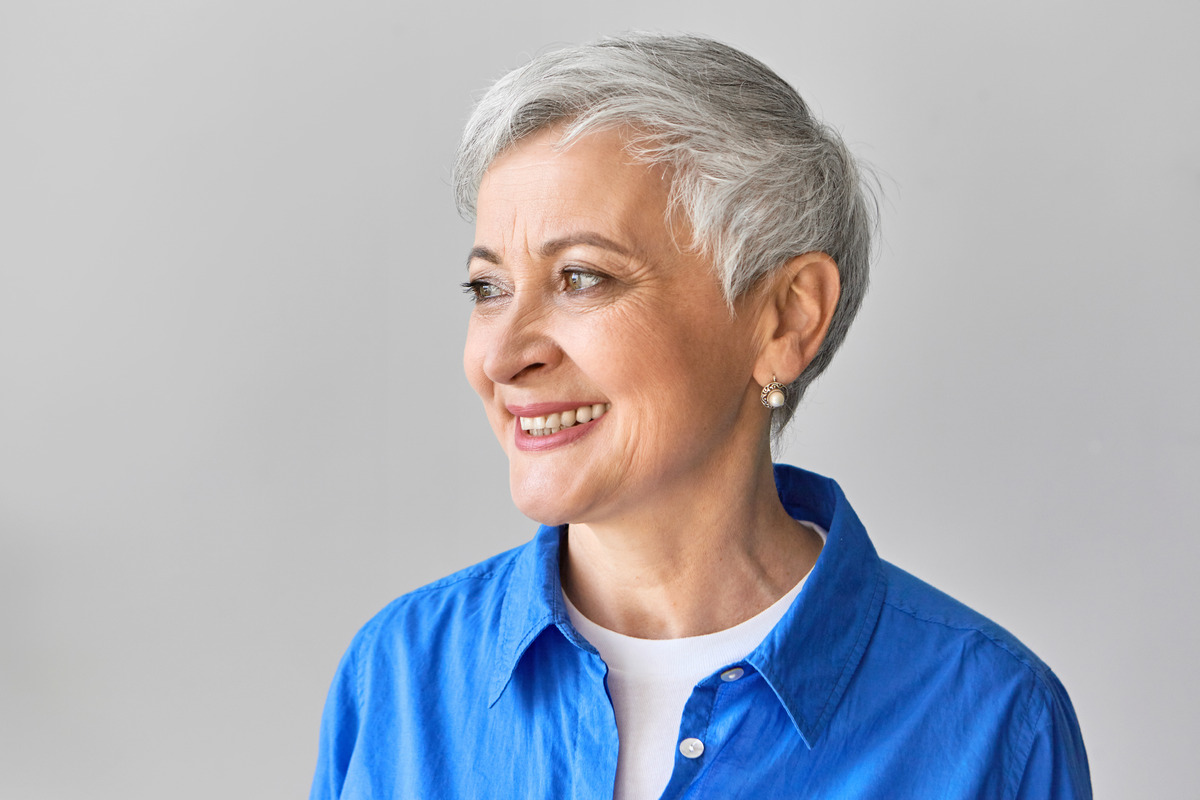 Pixie Grey short hair