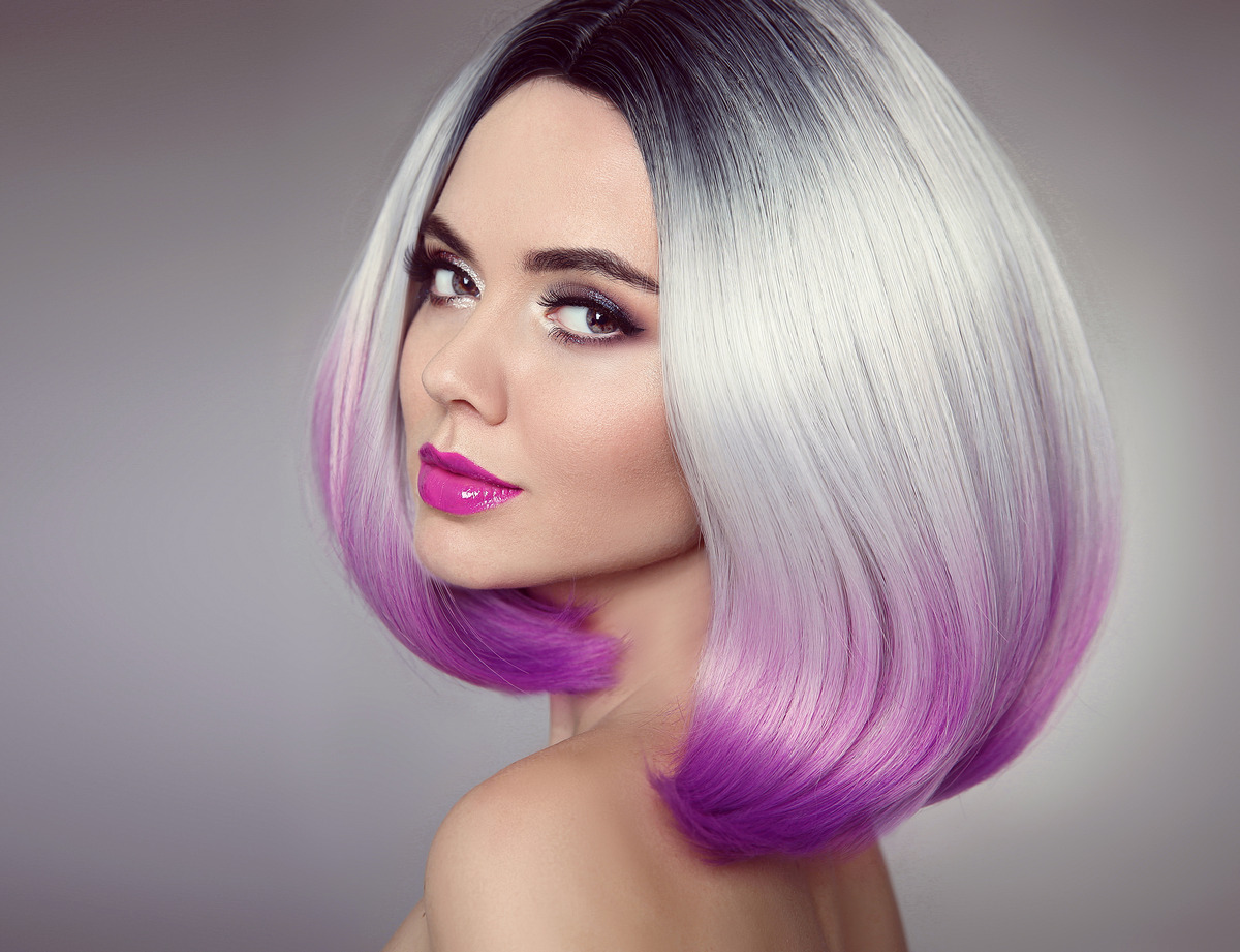 Silver And Purple Ombre Bob Hair