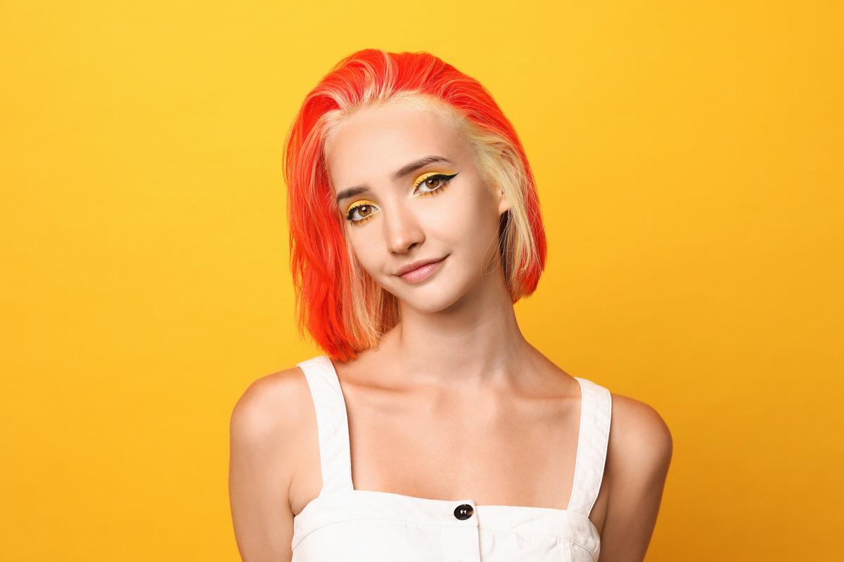 Highlight Bright Blonde And Orange Short Hair 