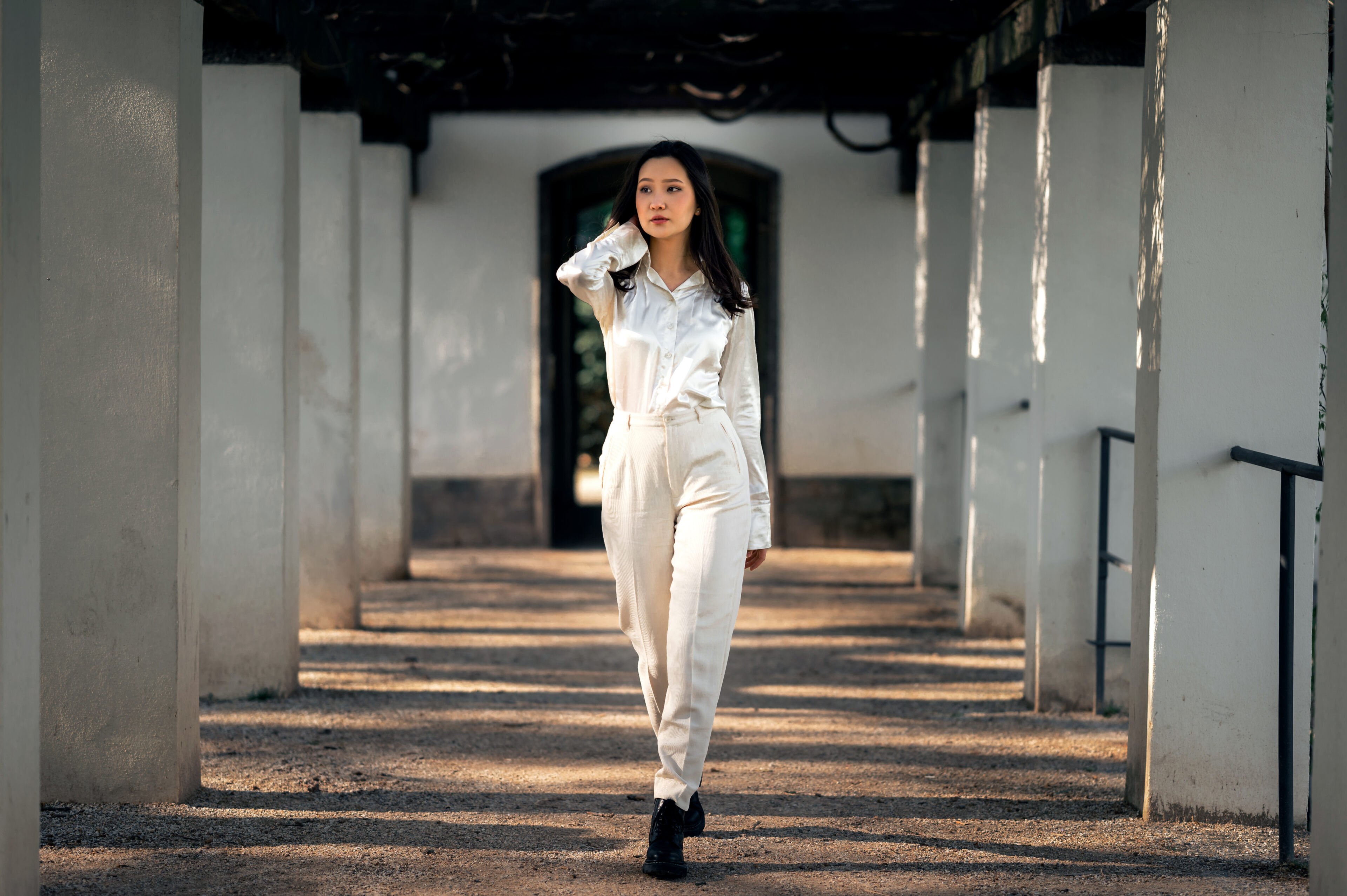 White Silk Shirt with White Pants