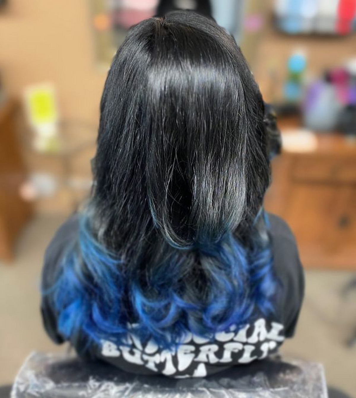 black hair blue highlights