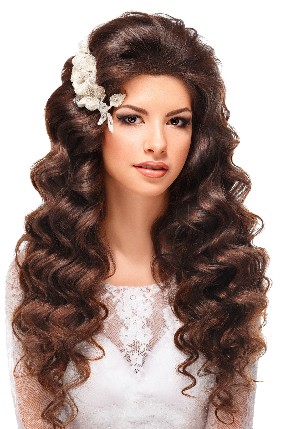 Shiny, Dark Cinnamon Brown, Wavy Curly Hair 