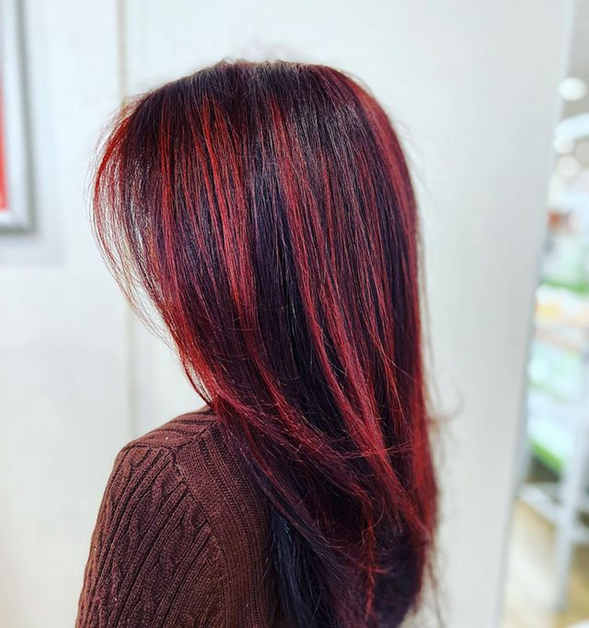 Basic Black Straight Hair With Red Highlights