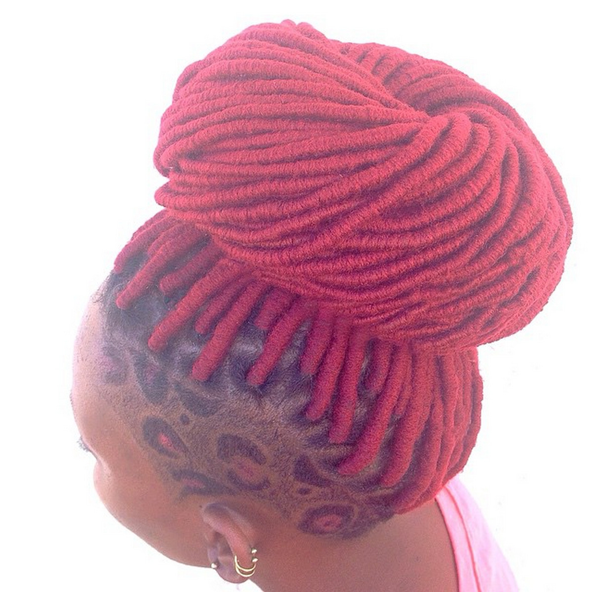 Red Buns Braid With Texture Shaved Side 
