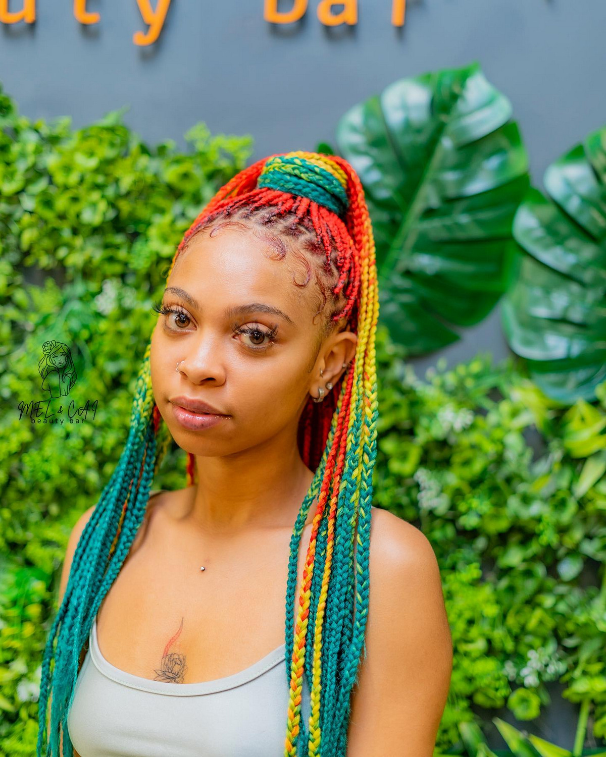 Bombshell Box Stitch Braids With A Splash Of Color