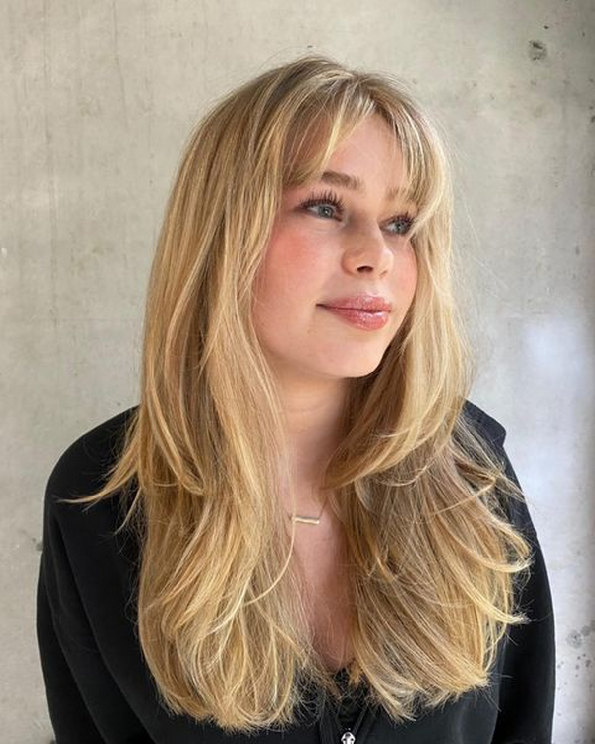 Blonde Long Hair With Curtain Bangs