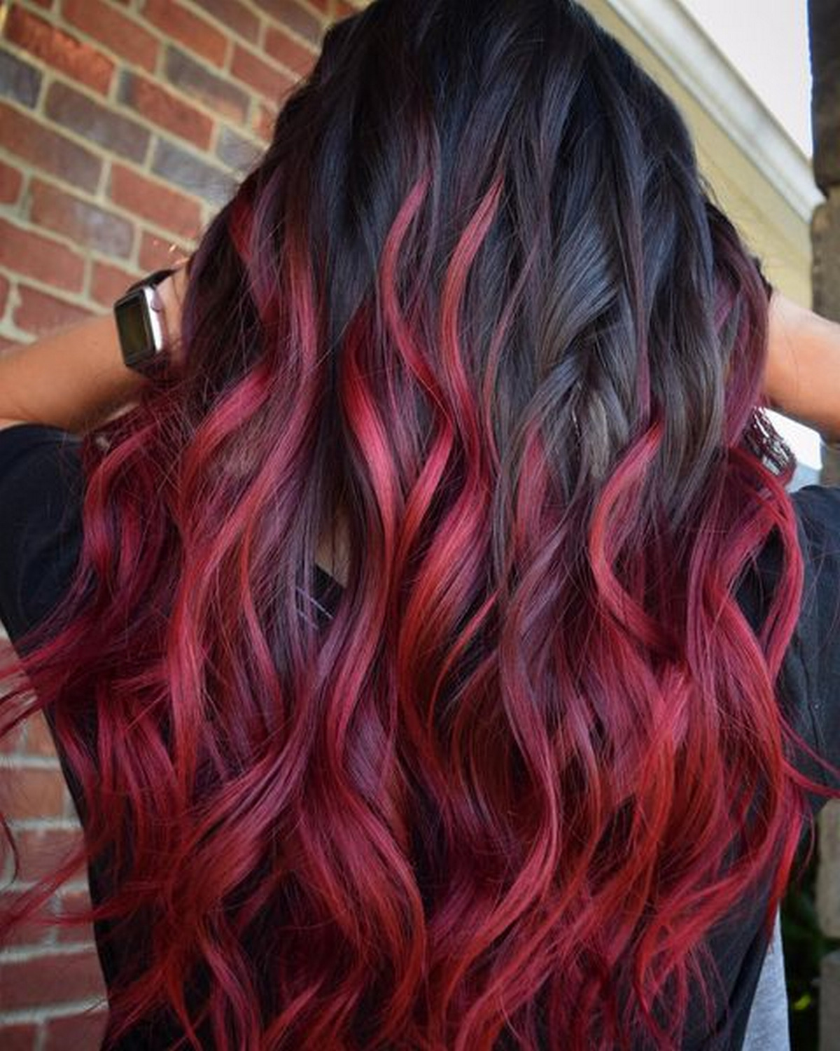 Gorgeous Long Black Waves Red Ombre