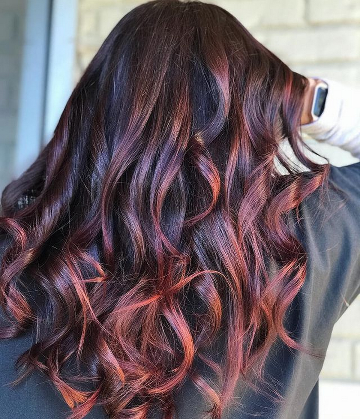 Black Beachy Waves With Copper Highlights