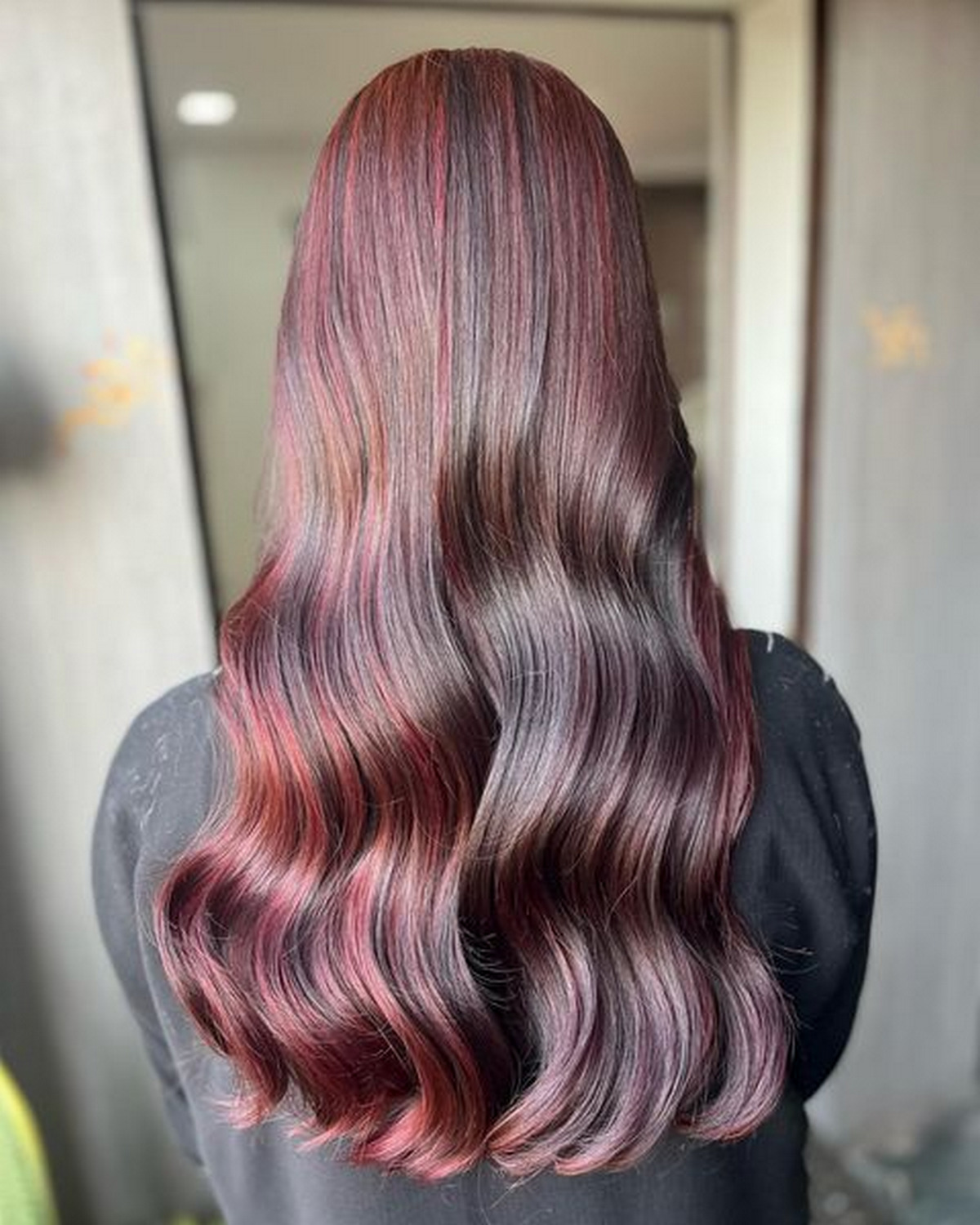Black Hair And Dark Red Highlights