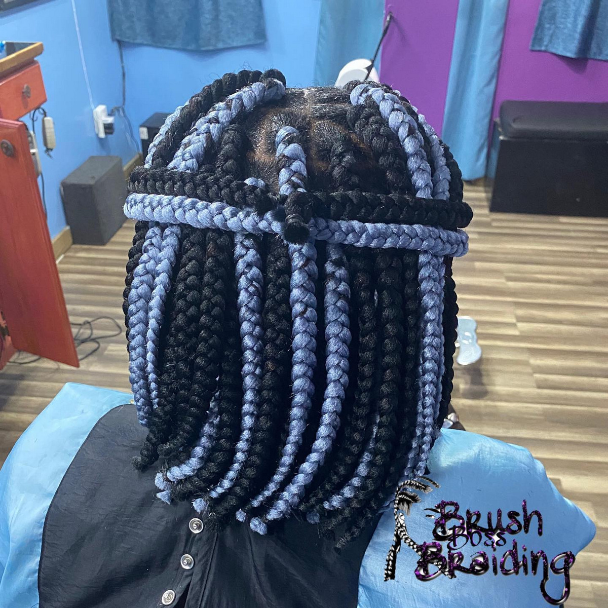 Box Braids With Blue Highlights 