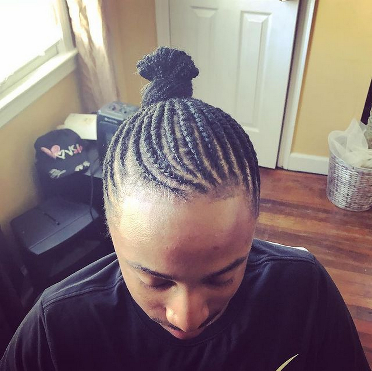 Black Man Bun With Line Up