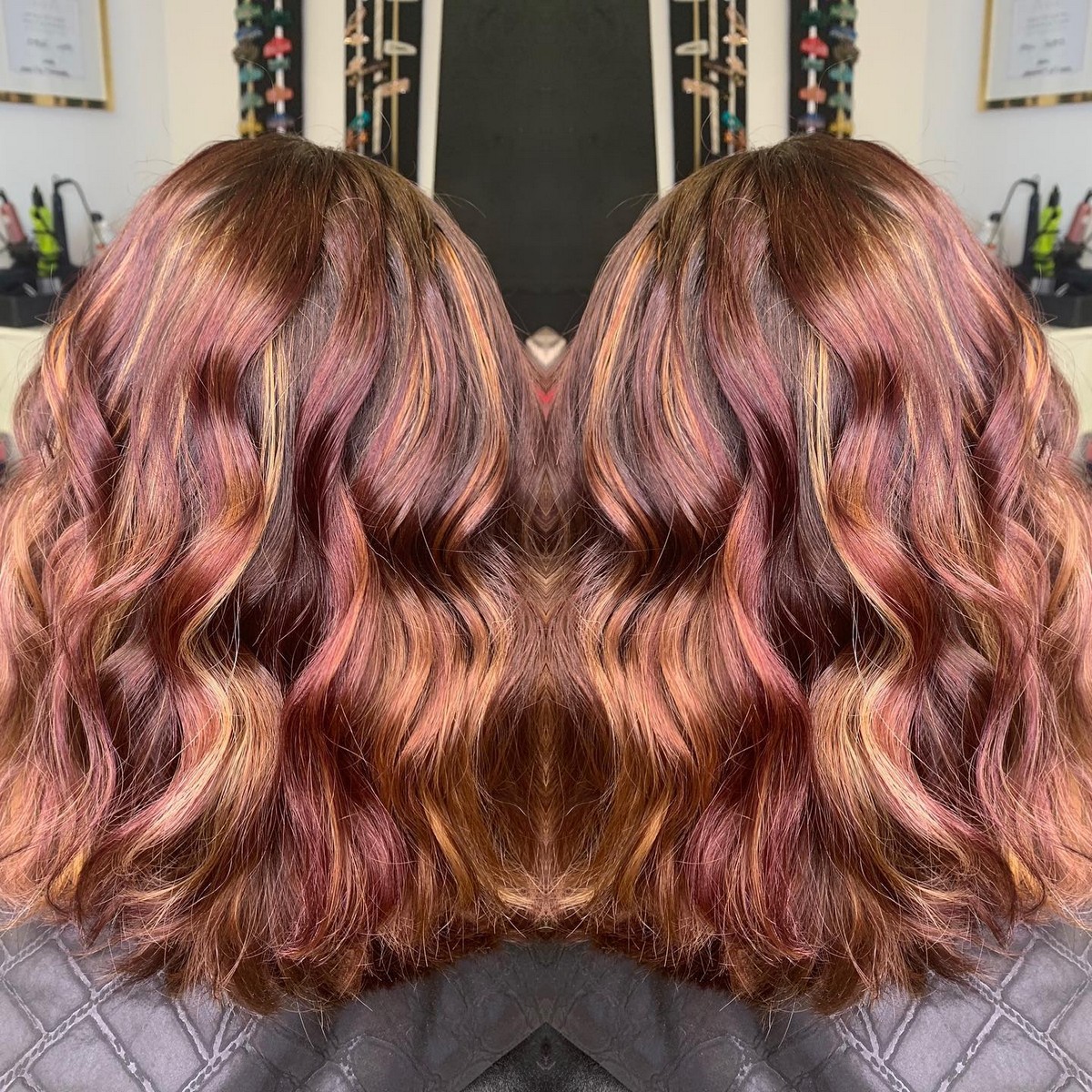 Cherry Red Hair With Blondes Highlights