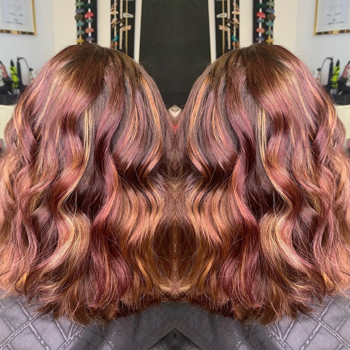 Cherry Red Hair With Blondes Highlights