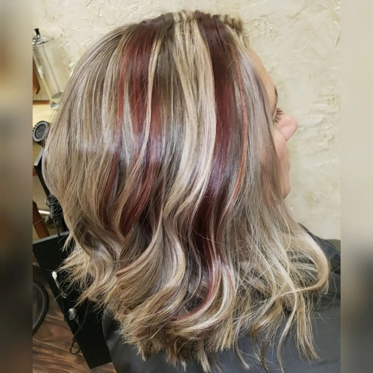 Ash Blonde and Red Highlights 