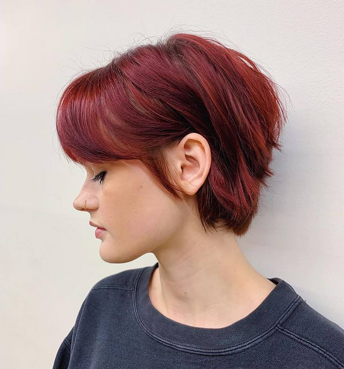 Burgundy Red Pixie Haircut