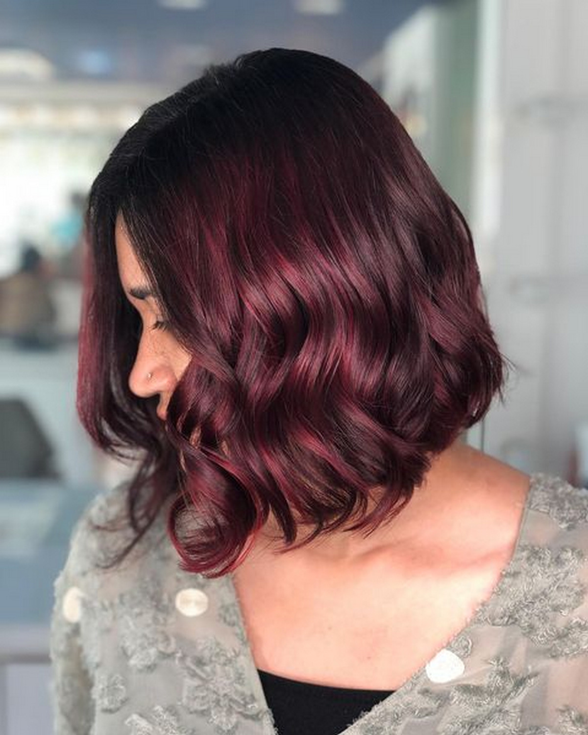 Cherry Red Balayage Bob