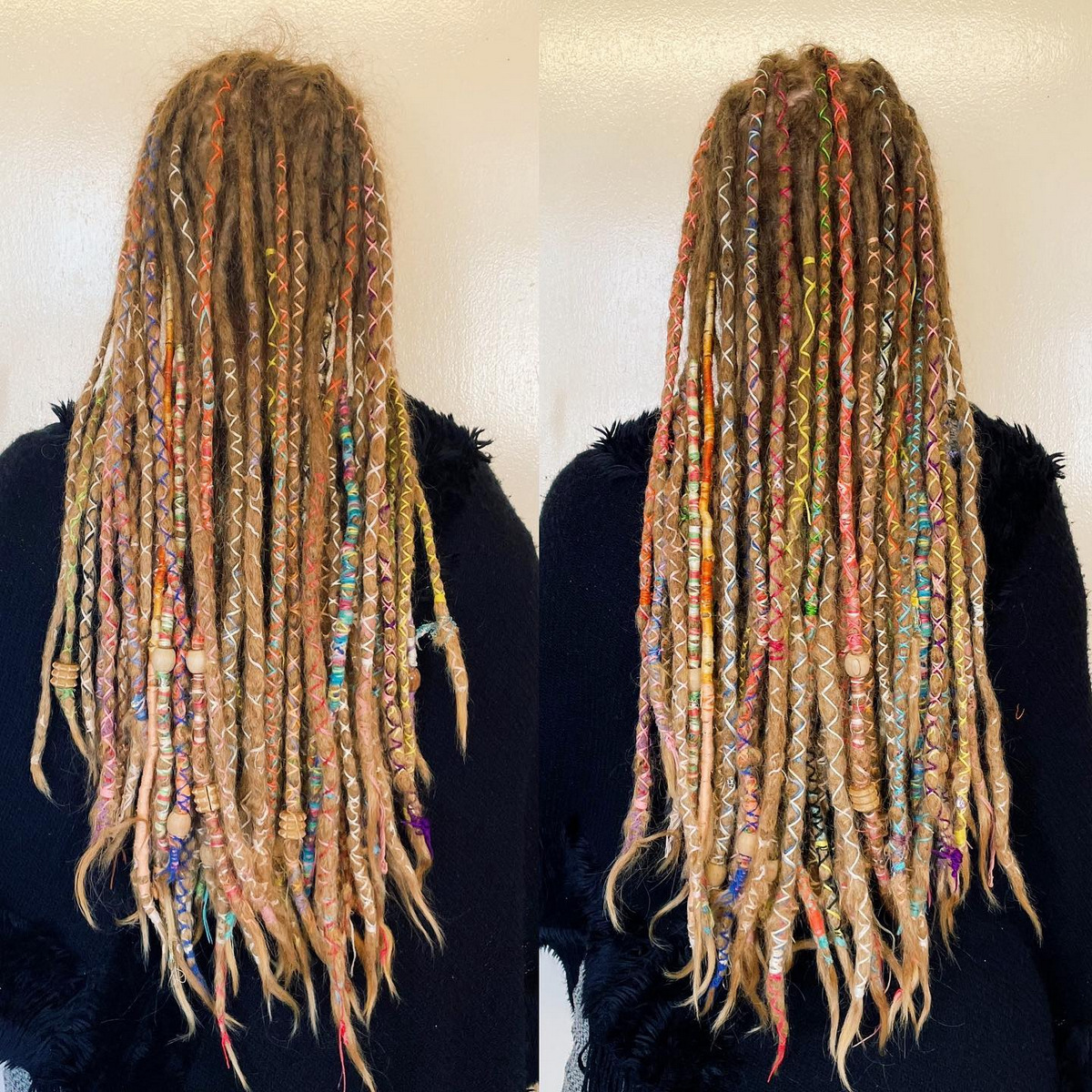 Colorful Long Dreadlocks With Wraps