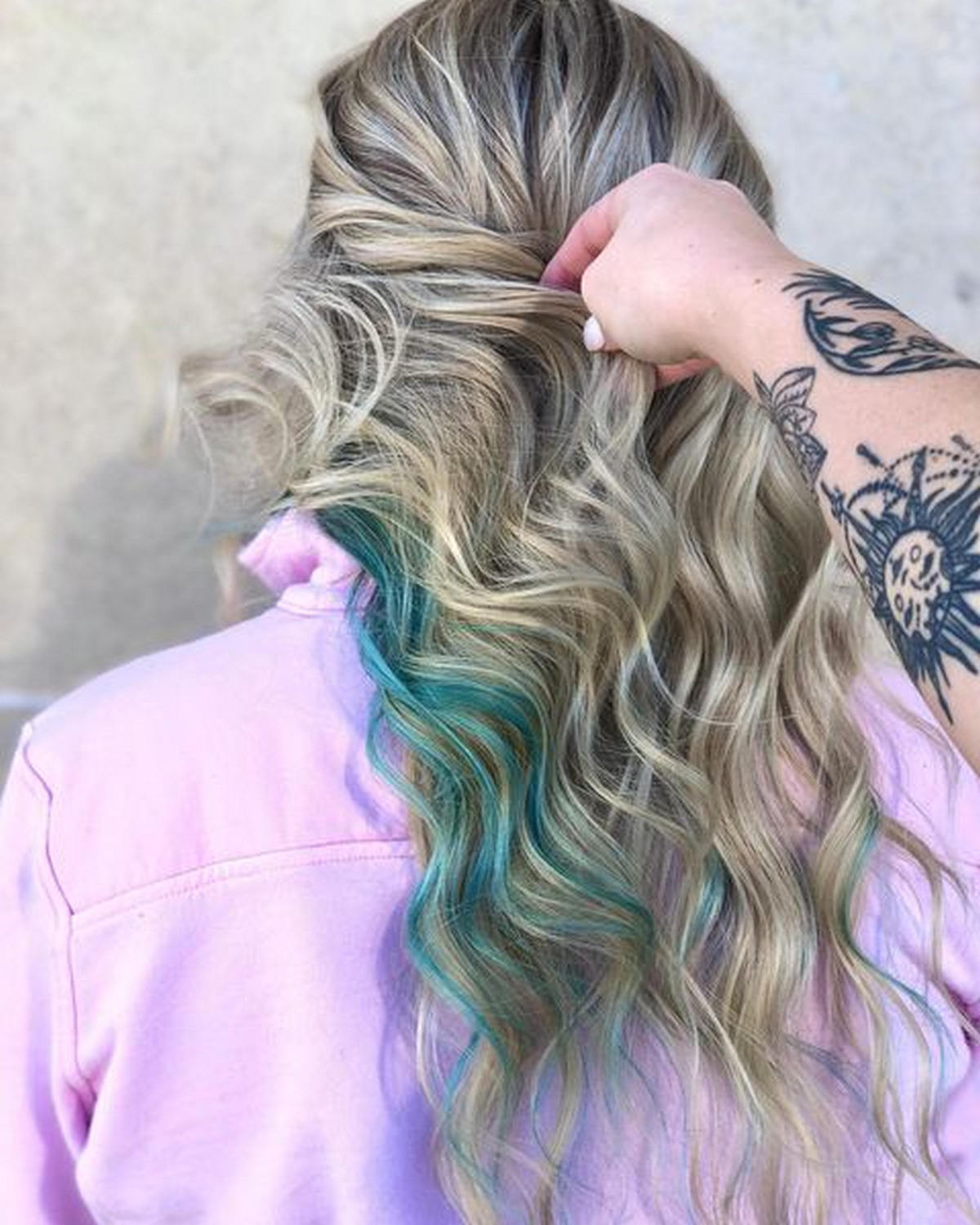 Teal Peekaboo Highlights On Blonde