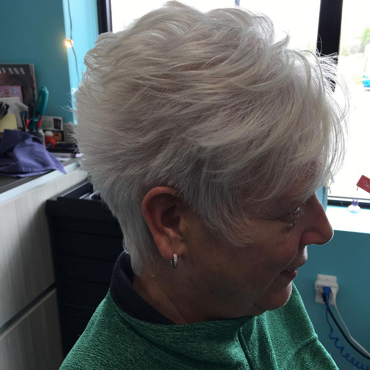 Asymmetrical Silver Pixie With Root Fade