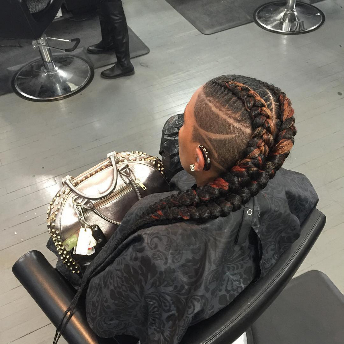 Thick Boxer Braids With Weaved-In Red Highlights